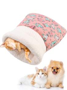 1 件猫睡袋，舒适猫睡袋，猫冬季睡袋，舒适温暖猫睡袋 - 半封闭柔软毛绒睡袋 - 适用于室内猫 - 彩色 - 查看 8