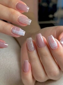 24 Long Almond Shaped Press On Nails Gradient Rainbow Flowing Sand Fake Nails With 1 Nail Glue And 1 Nail File, Suitable For Daily Wear By Female Friends Nail Supplies Nails - Multicolor - View 2