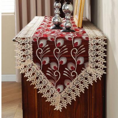 1 件欧根纱桌旗，彩色刺绣工艺，水溶性镂空蕾丝边，适用于厨房、餐桌、会议桌、橱柜、电视柜、鞋柜、装饰、家居装饰、室内/室外、别墅、宴会、婚礼、派对、节日装饰、户外家具、派对、婚礼和其他聚会场合，多种尺寸可供选择