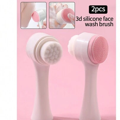 1 件软毛硅胶洁面刷，面部去角质毛孔深层清洁刷，双面手动按摩深层清洁毛孔面部刷，二合一洁面刷，