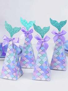 10 piezas Cajas de regalo con diseño de cola de sirena morada - Detalles de fiesta con temática 'Bajo el mar' para cumpleaños, revelaciones de género y bodas - Cajas de regalo de papel versátiles para todas las ocasiones, suministros de envoltura de regalos, decoración navideña familiar, San Valentín - Multicolor - Ver 9