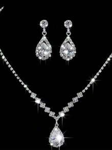 3pcs/SetElegant Bridal Ladies' Hollowed Out Design Crystal Fashion Set, Luxurious Jewelry Set Suitable For Banquets, Parties, Weddings.