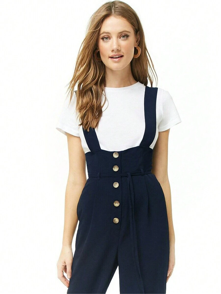 Pantalones Con Tirantes Estilo Casual Con Cintura Ajustada - Azul - Ver 1