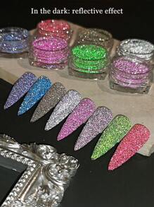 8/6/4pcs Reflective Nail Powder, Gold, Silver, Pink, Glitter In The Dark, Holographic Nail Design, Y2K Party, Cute And Charming Nail Decoration, DIY Nail Salon Nail Supplies - Multicolor - View 10