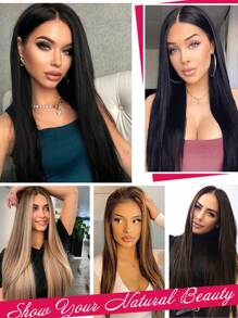 3PCS Clip In Hair Extensions 26 Inch Straight Hair Extensions Clip Ins Natural Black Brown Light Brown Blonde Hair Extensions Full Head Synthetic Hair Pieces Long Wavy Hair Extensions With Invisible Wire & 2 Clips Adjustable Hairpiece Natural Luster For Women Daily Holidays Party And Christmas Music Festival Carnival New Year Gifts Used - Multicolor - View 8