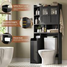 Over The Toilet Storage Cabinet, Over Toilet Bathroom Organizer With Glass Doors And Toilet Paper Holder Stand, Bathroom Toilet Rack