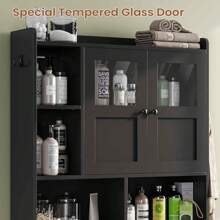 Over The Toilet Storage Cabinet, Over Toilet Bathroom Organizer With Glass Doors And Toilet Paper Holder Stand, Bathroom Toilet Rack