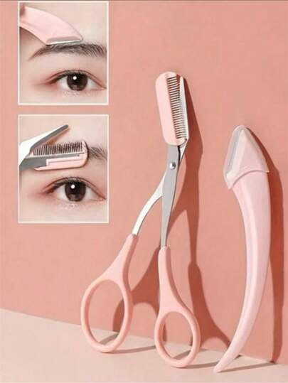 2pcs Eyebrow Trimmer Scissor With Comb Lady Woman Men Hair Removal Grooming Shaping Stainless Steel Eyebrow Remover Makeup Tool Hair Removal,Face Hair Removal,Hair Trimmer,Hair Trimmer,Barber Supplies,Haircut , Bag,Organizer,Storage,Hair Accessories