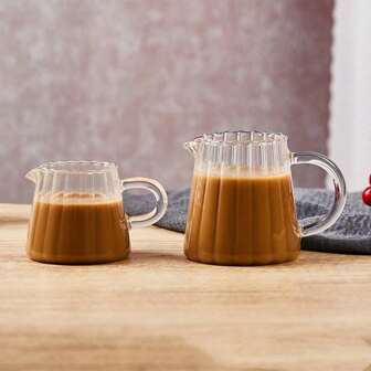 1 stuk Japanse gestreepte glazen espressomok, koffiepot met scherpe schenktuit en melkkan. Geschikt voor espresso, melk, magnetronbestendig en machinewasbaar. Terug naar school.