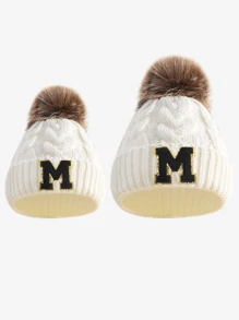 2pcs Parent-Child 26 Letters Pompom Soft Knit Warm Cute Personalized Fashion Beanies For Toddler Boys & Girls, Suitable For Infant Family Autumn Winter Daily Wear, Great As Christmas, New Year, Birthday Gift - White - View 33