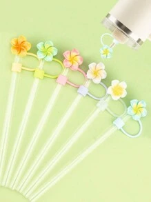 5PCS/6PCS 10mm/0.4in 彩色硅胶吸管盖 适用于 30/40 盎司带手柄玻璃杯的配件，Love Shack 花式吸管杯盖，花式吸管盖（情人节）假期，可重复使用的杯子吸管盖 - 彩色 - 查看 10