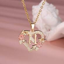 Heart Letter Rose Flower Necklace, Women's Fashion Pendant Valentine's Day Gift - N - Xem 12