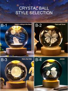 3D水晶球夜灯，暖光LED太空装饰水晶球灯，带LED底座，行星/太阳系/星系球形水晶球桌面灯，卧室装饰魔幻球夜灯，天文爱好者创意礼物 - 白色(1pcs) - 查看 3