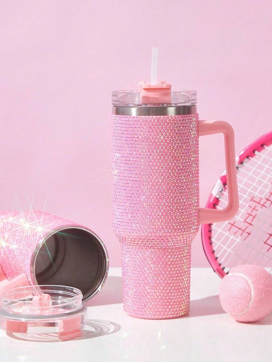 Cốc thép không gỉ 40 Oz cho ô tô, cốc Rhine-Diamond và cốc Sippy, 1 bình nước cách nhiệt chân không, thích hợp cho gia đình, văn phòng hoặc ô tô, cốc tái sử dụng, nắp lật chống rò rỉ Sippy (hồng, đen, xanh lá, tím, xanh dương) quà tặng cho ngày lễ Giáng sinh, ngày lễ tình nhân, ngày của mẹ - Nhiều màu - Xem 1