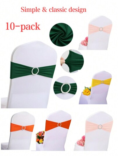 Green Spandex Chair Straps - 10 Pieces Wedding Banquet Party Event Decoration Chair Bows, Spandex Chair Straps With Buckle Sliders, Easy To Install, No Fixation, Support Hand Wash And Machine Wash, Can Be Reused Many Times, Can Be Used For Weddings, Engagement Events, Parties, Banquets, Birthdays, Graduations And Other Celebratory Occasions