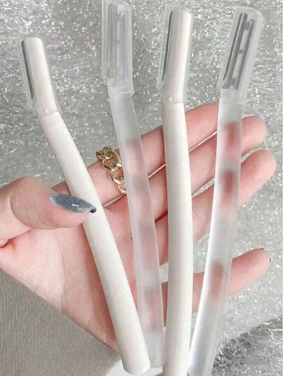 4件套安全眉毛修剪器和剃须刀，去角质刮毛工具，身体脱毛修剪器和面部及眉毛剃刀套装，长柄安全刀片带精密保护盖，女士眉形修饰工具，适合旅行或日常使用，可用于脱毛、面部脱毛、理发、理发，配有收纳包、整理器、储物盒和美发配件