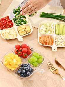 2 件套随机颜色隔间餐具套装，创意隔板，设计别致简约，有助于整齐地整理饭菜，每个隔间将不同的食物分开 - 彩色 - 查看 6