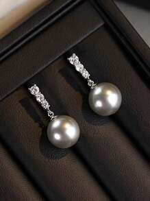 2pcs S925 Sterling Silver Elegant Pearl Earrings, Minimalist Cubic Zirconia Earrings, Chic & Refreshing Gift For Women, Party & Birthday - #1 - View 13
