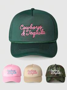 1pc Women Embroidered "Bysbndrs" Mesh Snapback Hat, Adjustable Sun Protection Casual Cap Suitable For Valentine's Day, Spring & Autumn Travel, Fashion Versatile Sun Hat, Y2K Style Unisex Cap