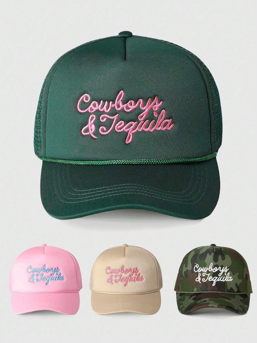 1pc Women Embroidered "Bysbndrs" Mesh Snapback Hat, Adjustable Sun Protection Casual Cap Suitable For Valentine's Day, Spring & Autumn Travel, Fashion Versatile Sun Hat, Y2K Style Unisex Cap