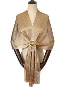 1 件女士新款金银线新娘伴娘婚礼派对礼服围巾披肩带胸针 - 彩色 - 查看 4