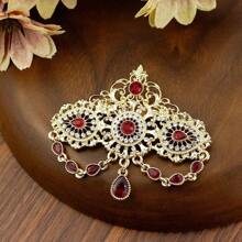 1 件中东摩洛哥女士胸针，镂空花卉图案彩色水钻镶嵌围巾/头巾别针