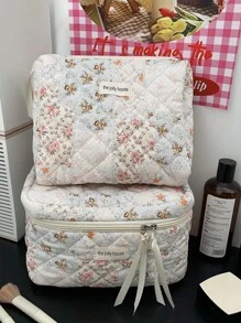 1 pieza/2 piezas Bolsa organizadora de maquillaje, bolsa de maquillaje con estampado vintage bohemio dulce, de poliéster reutilizable y portátil para mujeres para viajes, ideal para cosméticos, cuidado de la piel, perfumes, almacenamiento de brochas de maquillaje, almacenamiento de cosméticos, organizador de perfumes, bolsas de cosméticos para mujeres, adecuada para vacaciones, viajes, fiestas, exteriores, citas, uso doméstico - Multicolor - Ver 15