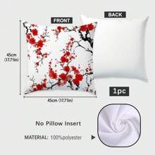 MEMNUN 1pc 17.7*17.7in(45*45cm)/19.69*19.69in(50*50cm)/15.75*15.75in(40*40cm) [Single-Sided Print] Minimalist Ink Painting Small Red Flower Pattern Pillow Cover, Home Decor Cushion Cover For Sofa, Bed, Car, No Pillow Insert Included, Suitable For Daily Use, Home Decoration, Luxury Minimalist Self-Use - Multicolor - View 2