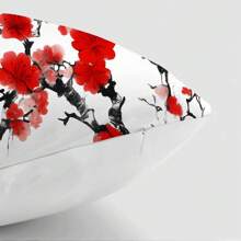 MEMNUN 1pc 17.7*17.7in(45*45cm)/19.69*19.69in(50*50cm)/15.75*15.75in(40*40cm) [Single-Sided Print] Minimalist Ink Painting Small Red Flower Pattern Pillow Cover, Home Decor Cushion Cover For Sofa, Bed, Car, No Pillow Insert Included, Suitable For Daily Use, Home Decoration, Luxury Minimalist Self-Use - Multicolor - View 4