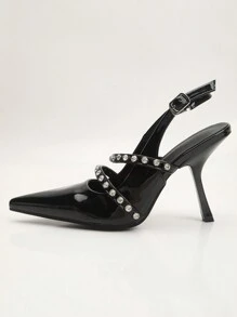 Women's Rhinestone Strap Pointed Toe High Heel Pumps