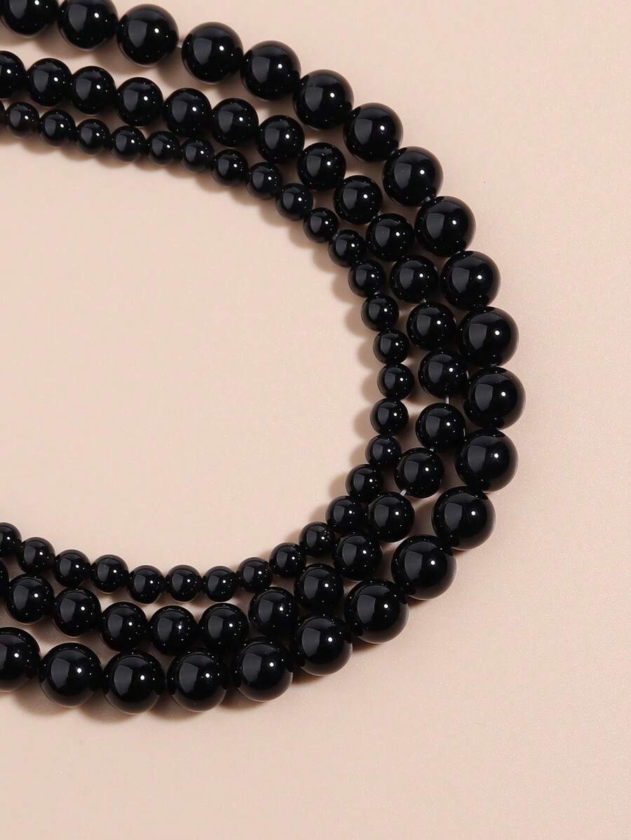 1 串黑玛瑙圆形散珠 15 英寸串 4 6 8 10 毫米挑选尺寸用于制作 DIY 手链项链的珠宝配饰 - 黑色 - 查看 1