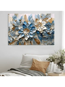 1 Pc Blue Abstract Flower Wooden Framed Canvas Painting Thickness 2.25cm/0.9inch High Quality Wall Art Prints Poster Direct Hanging Wall Picture Decor For Home Gifts, Gift,Living Room, Bathroom, Bedroom, Kitchen - 藍色 - 查看 6