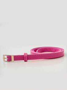 KIT 2 CAROLA Women's Belt Gold Metal Synthetic Leather Minimalist Fashion Blogger Unisex Daily Use Simple Casual 2024 Popularity Beautiful Season Black White Brown Caramel Pink Current Size Stitched Occasional Versatile Decorative Vintage - 粉紅前趾 - 查看 5
