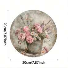 1 pieza Decoración de pared metálica vintage con diseño floral, letrero metálico redondo con diseño de maceta romántica, decoración del hogar impresa en 2D, compatible para interiores/exteriores, estilo granja pintura de peltre, adecuado para el hogar, restaurante, cafetería, garaje - 8x8 pulgadas con agujero perforado previamente, estilo de agujero aleatorio