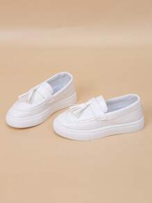 Kids' Spring & Autumn Breathable Slip-On Casual Loafer Shoes With Soft Sole - White - View 6