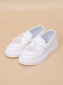 Kids' Spring & Autumn Breathable Slip-On Casual Loafer Shoes With Soft Sole - White - View 3