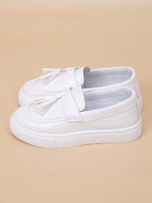 Kids' Spring & Autumn Breathable Slip-On Casual Loafer Shoes With Soft Sole - White - View 4