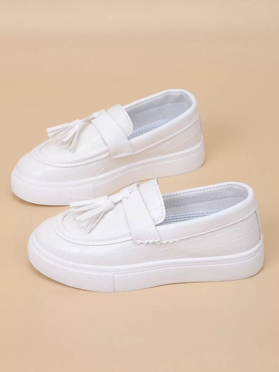 Kids' Spring & Autumn Breathable Slip-On Casual Loafer Shoes With Soft Sole - White - View 1