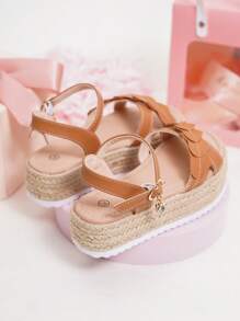 2025 New Cute And Fashionable Heart Design Breathable Rope Thick Sole Casual Sandals For Girls, Suitable For Vacation And Travel - Brown - View 4