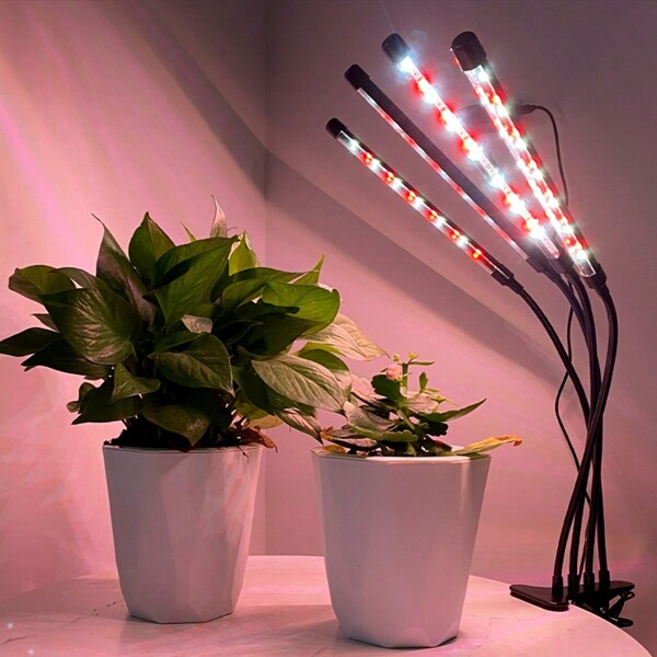 Tricolor Clip Plant Light, Indoor Plant Growth Light, Full Spectrum, 80 LED Plant Light, With 3/9/12H Timer, 4 Head Clip Plant Growth Light, 3 Lighting Modes, 20%-100% Brightness Adjustable
