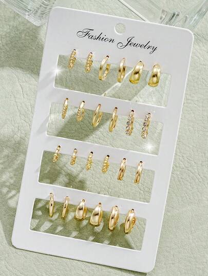 24pcs/Set Fashion Rhinestone Small Hoop Earrings, Minimalist Style Everyday Earrings For Women, Suitable For Date, Holiday, Anniversary Gift