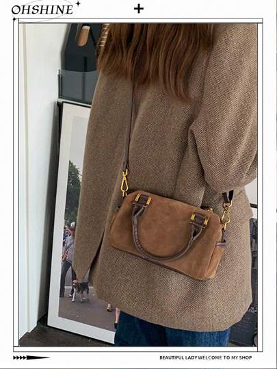 Korean Style Autumn/Winter New Suede Retro Versatile Shoulder/Crossbody Small Bag, Pillow Shape Handbag, Tote Style Ladies Bag, New Autumn And Winter Women Bag, Best Fall Purse, Newest Fashionable Suede Bag For Women