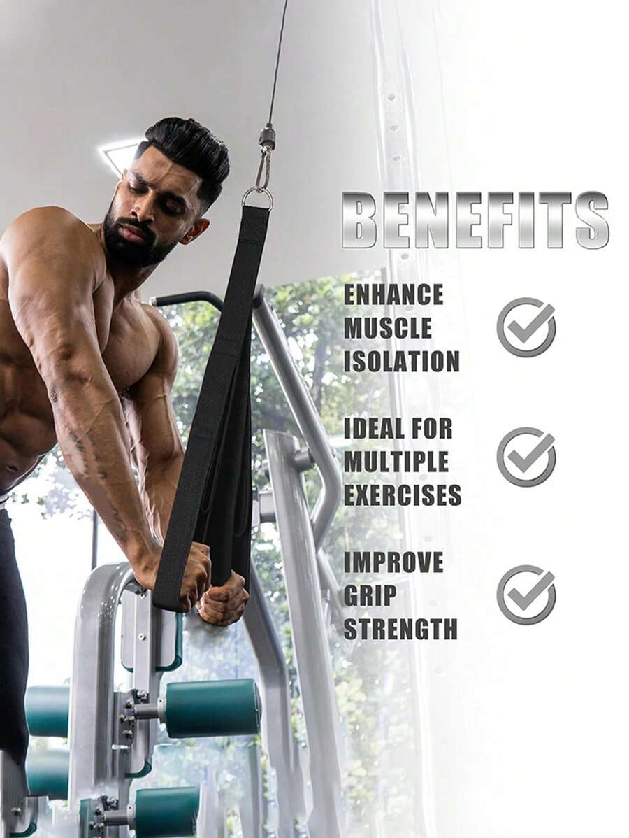 1 Pc Double Loop Handle Arm Strength Training Resistance Band, Muscle Building Bicep Curl Pull Down Strap Fitness Equipment Accessory - Black - View 1