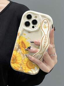 夏季手机壳 1 件时尚腕带向日葵印花加厚防震手机壳带支架功能，兼容苹果和手机防水防摔防刮