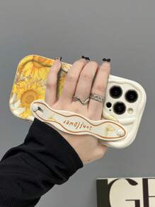 夏季手机壳 1 件时尚腕带向日葵印花加厚防震手机壳带支架功能，兼容苹果和手机防水防摔防刮