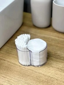 1pc Swab/Round Pad Storage Dispenser, Makeup Round Pad Storage Jar, Dental Floss Box Container 2 Compartment Bathroom Countertop Dressing Table,For Holiday Beach, Bathroom Collection, Bedroom Collection, Large Capacity - Multicolor - View 5