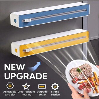 1pc 2-in-1 keuken vershoudfolie dispenser met snijder, plastic voedselfolie rolhouder - multifunctionele plastic snijder voor vershoudfolie, bakpapier en folie - essentiële keukenorganizer voor het bewaren en bewaren van voedsel