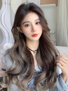 1 pièce Perruque synthétique résistante à la chaleur, ondulée profonde, cheveux bruns de 24 pouces, pièce de cheveux de haute qualité pour usage quotidien