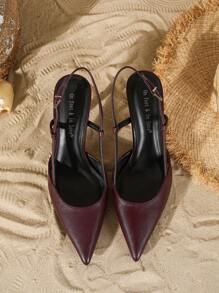 On feet& in love Fall/Winter Women's Fashion Elegant Pointed Toe One-Buckle Slingback Stiletto Heel Pumps, Versatile For Commuting, Dresses And Weddings,Elegant,Party - Burgundy - View 6