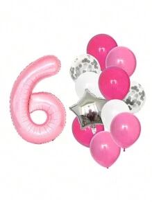 13pcs Aluminum Digital Latex Balloons Number Combination, Birthday Party Decoration Balloons, Home Decoration Balloons - Pink - View 11